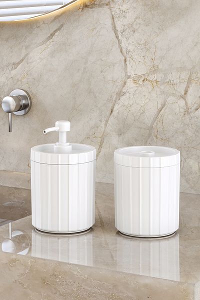 Pufwin Home Double XL Large Size 700ml Countertop Liquid Soap Dispenser and Cotton Lotion Set White