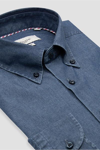 Abbate Carlo Denim Cotton Slim Fit Dark Blue Button Collar Men's Straight Shirt