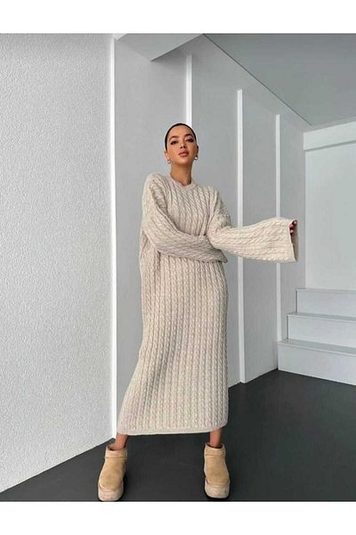 ZEZE COLLECTİON Γυναικείο μακρύ φόρεμα με πλεξούδα μαλλιών