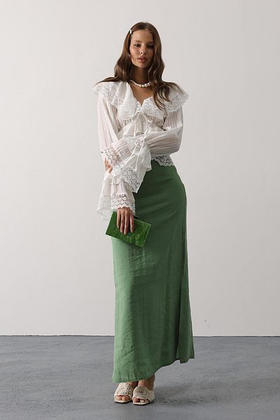 Le Savu Shilsee Women's Lace Ruffle Bohemian Bluz White