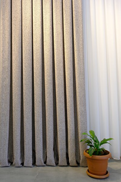 KN Tekstil 100*260 Sık Pile Bohem Fonluk Krem Vizon(TEK KANAT) (YENİ SEZON BRAÇOL HEDİYELİ)