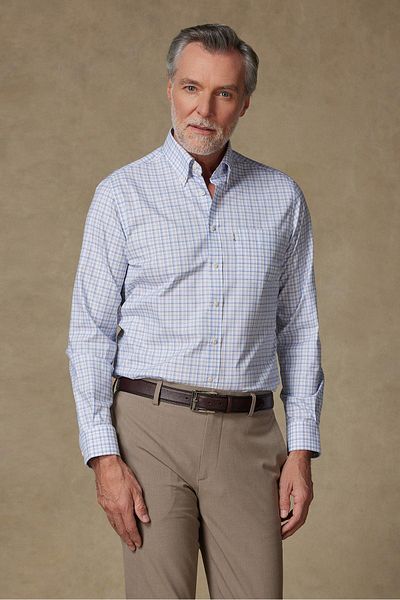Abbate Aldox Poplin Cotton Comfort Fit Light Blue Button-Down Collar Men's Checkered Shirt