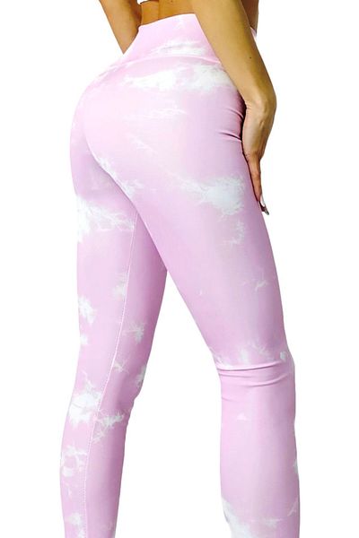 FashionForYou MoZAIK yoga tights, wide waistband with shaping and push up effect, Pink, S