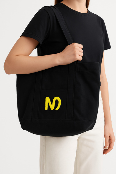 UCCELLO Λευκή υφασμάτινη τσάντα με λογότυπο N - Τσάντα παραλίας, χοντρό ύφασμ...