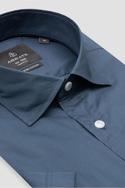 Abbate Vento Poplin Cotton Comfort Fit Navy Blue Classic Collar Men's Plain Shirt
