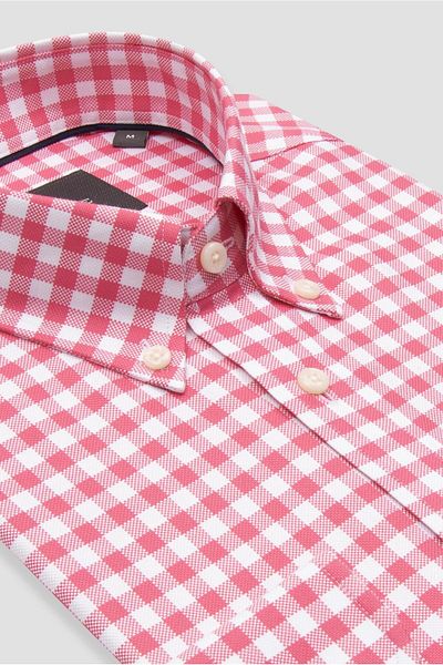 Abbate Lusso Twill Cotton Comfort Fit Pink Button Collar Men's Checkered Shirt