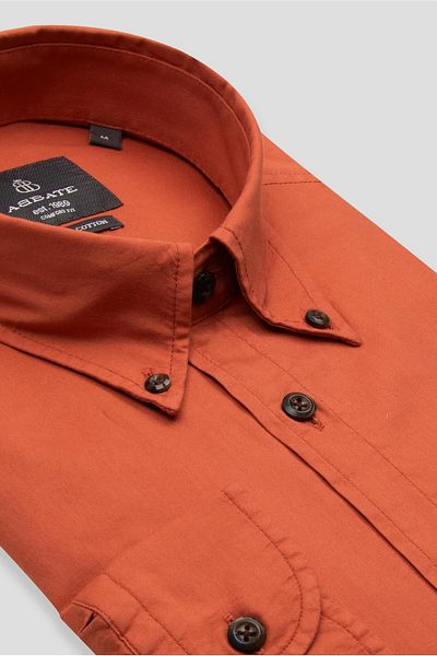 Abbate Mario Poplin Cotton Comfort Fit Brick Button Collar Men's Plain Shirt