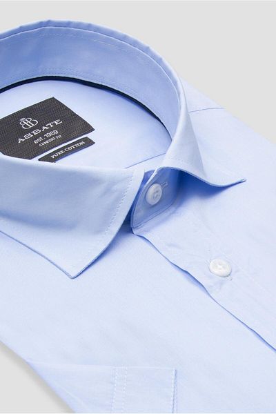 Abbate Vento Poplin Cotton Comfort Fit Blue Classic Collar Men's Plain Shirt