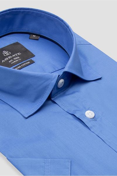 Abbate Vento Poplin Cotton Comfort Fit Dark Blue Classic Collar Men's Plain Shirt