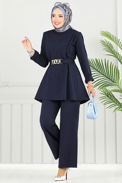 ModaMerve Stylish Suit with Belt Chain 2700Sl890-M Navy