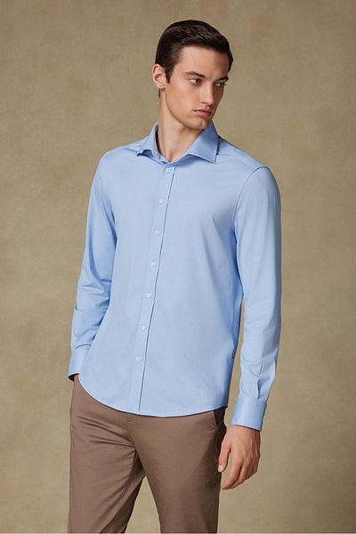 Abbate Florence Jersey Cotton Blend Comfort Fit Blue Classic Collar Men's Solid Shirt