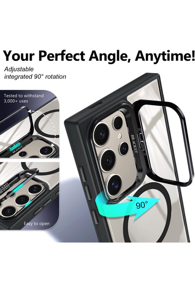 m.tk moveteck Samsung Galaxy S25 Ultra Kılıf Standlı Mika Magsafe Hassas Buton Metal Tuşlu +Kamera Lens Cam Hediye