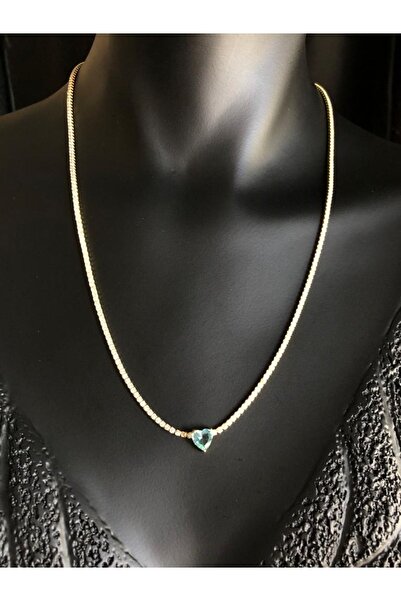 GWOMA Swarovs'ki Mavi Kalp Taşlı Su Yolu Sarı Renk 925 Ayar Gümüş Sevgiliye -...