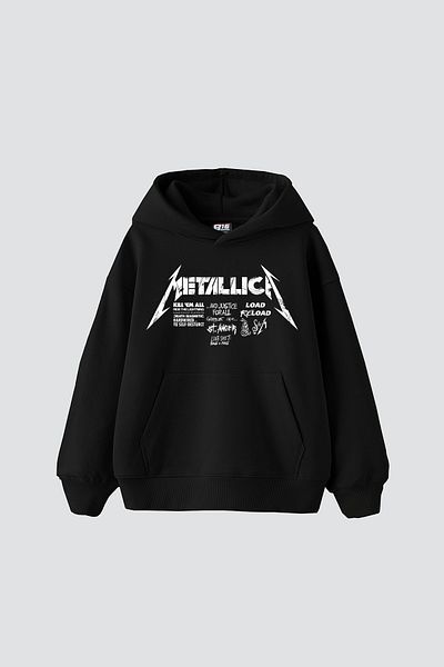 Sekizbiraltı Metallica Road Reload Printed Oversize Unisex Μαύρο Hoodie