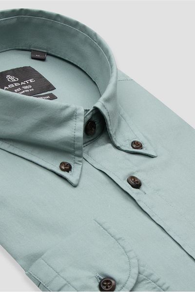 Abbate Mario Poplin Cotton Comfort Fit Light Green Button-Down Collar Men's Solid Shirt