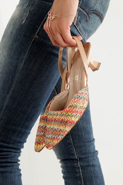 PAYZİN ''Sila'' Kilim Patterned Pointed Toe Open Back 5 cm Pino Heel Women's Shoes New Season
