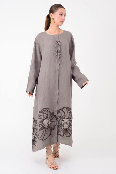 Park Moda 24632 Lova Bibe Detailled Large Button Linen Dress