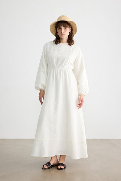 BE BLUE White Striped Detail Muslin Dress