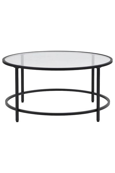 Ha.ro Round coffee table with black metal frame and 6 mm thick tempered glass top, 70x40 cm
