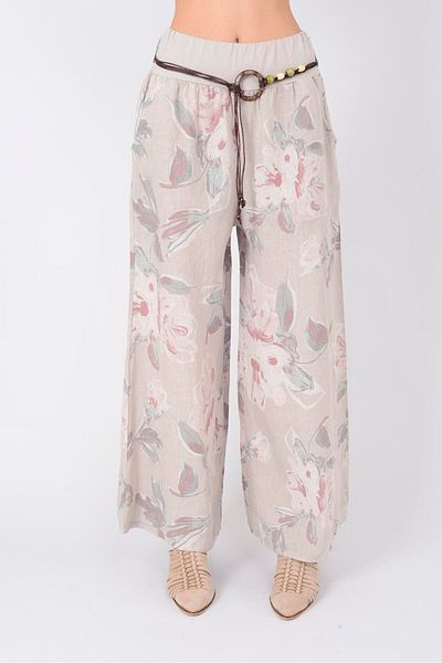 Park Moda 8730 Flower Pattern Wide Leg Belt Pants