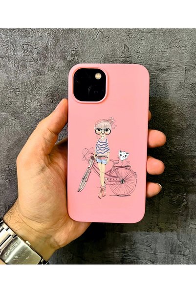 ALYACEPSTORE CASE حافظة آيفون 15 المتوافقة مع تصميم الفتاة والقطة D منقوش بال...