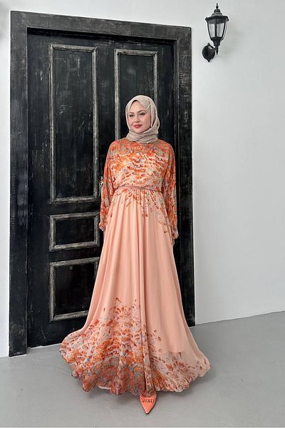 Neşeli Butik γυναικείο φόρεμα με σιφόν με λουλουδάτο μοτίβο NMS070