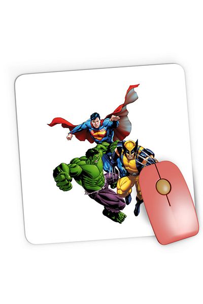 OEM Mousepad Gaming Hulk Wolverine Superman Marvel Super Powers Heroes, 21x19 см
