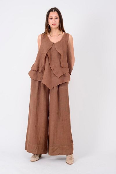 Park Moda 12786 Leather Detailed Linen Pants