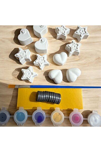 Oyunla Sanat 12 Adet Kalpler Yıldızlar Taş Boyama Mıknatıslı Magnet Seti, Dıy, kendin Yap, Doğum Günü Hediyesi