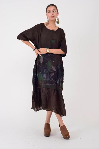 Park Moda 7888 Lova Flower Patterned Linen Dress