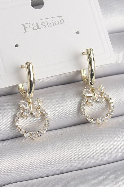 Skygo Brass Gold Color Zircon Stone Butterfly Figure Dangle Model Women's Earrings
