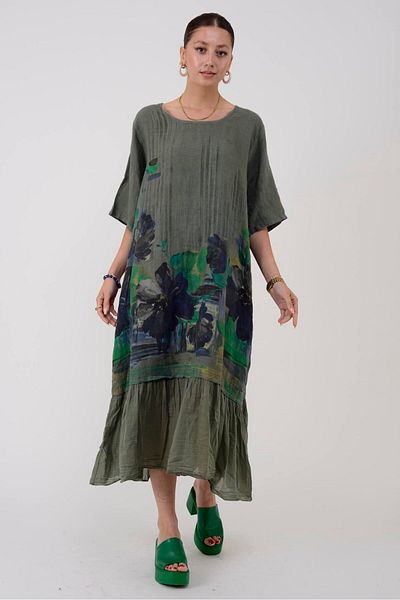 Park Moda 7888 Lova Flower Patterned Linen Dress