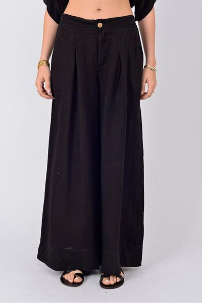 Park Moda 12786 Leather Detailed Linen Pants