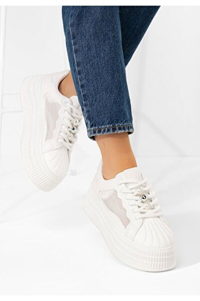 B T Shoes Бели кецове на платформа Particia