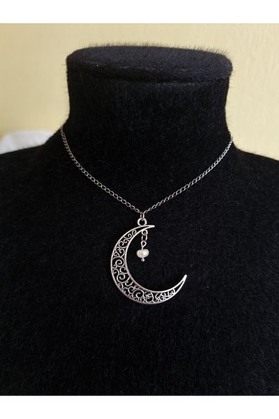 glactuca craft Pearly and Moon Stainless Steel Real Pearl Moon Necklace Choker Y2K