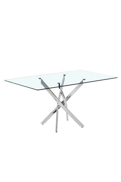 Ha.ro Masă de sufragerie cu picioare din metal cromat și blat din sticlă securizată, 160x90x75 cm, Haro