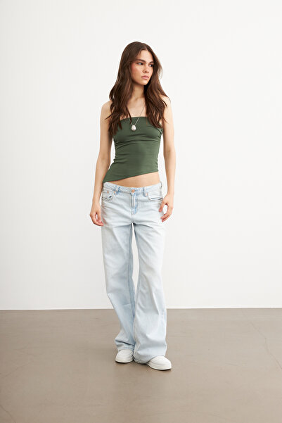 Ladima Γυναικεία Ασύμμετρη Στράπλες Μπλούζα Χακί