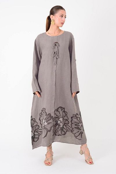 Park Moda 24632 Lova Bibe Detailled Large Button Linen Dress