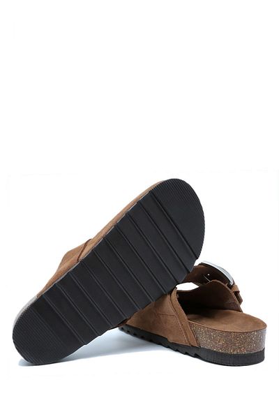 Kifidis 14444 Ch-Kifidis Soft Step Women's Suede Leather Sabo Cork Slippers 36-41 784-040 Brown/Coffee