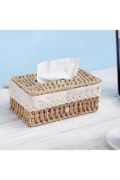 Cozy Nest Woven Tissue Box with Cover, Perfect for Living Room, Bathroom, Home, Office