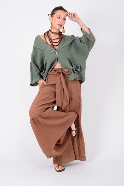 Park Moda 14740 Bow Detail Volan Linen Pants