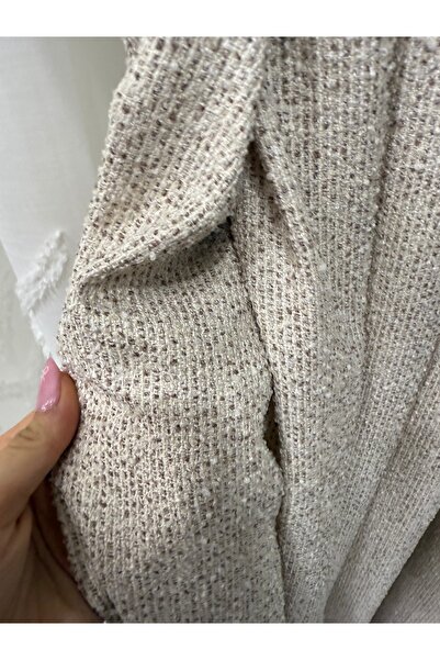 Fon Dünyası Cream Beige Wool Armure Woven Background Curtain (Single Wing)