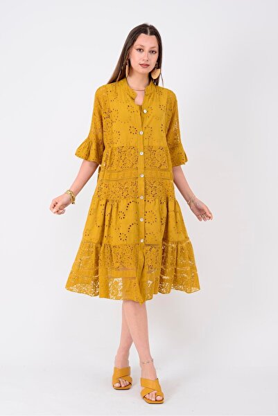 Park Moda 24029 ROCHIE DANTELĂ MIDI LUNGIME CU DETALIU FISTO