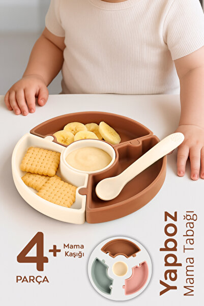 Meleni Baby Puzzle Food Plate Spoon Set - Silicone Vacuum Bottom Puzzle Food ...