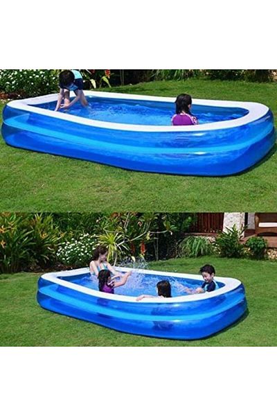 Intex Rectangular Inflatable Pool, For Outdoor Use, 200 x 150 x 50 Cm, Blue/White