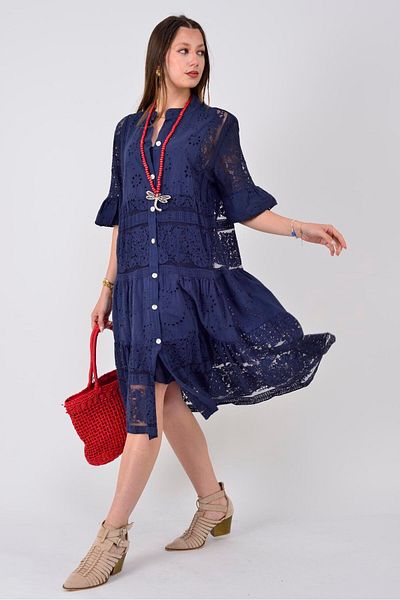 Park Moda 24029 Fisto Detail Midi Lace Dress