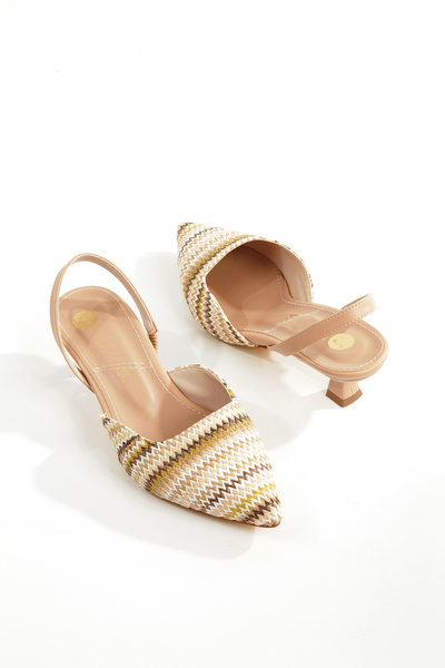 PAYZİN '' SILA '' Kilim Desenli Sivri Burunlu Arka Açık 5 cm Pino Ökçe Kadın Ayakkabısı Yeni Sezon