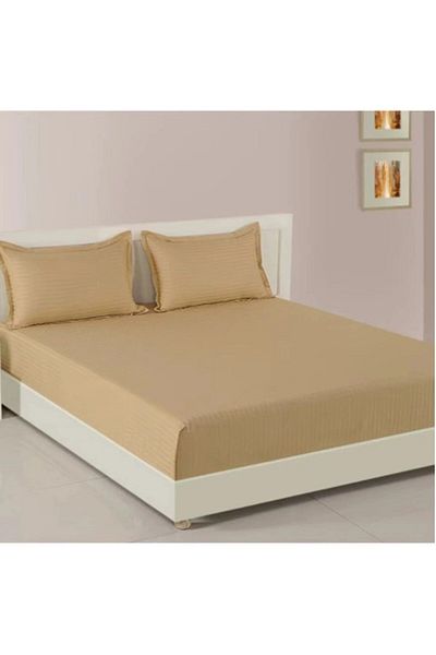Sonia-home Bed cover set with elastic and pillowcases 50x75 cm, Finet Damasc, cappuccino, 140x200x25 cm