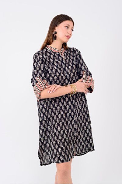 Park Moda AN10557 MARIN GARNİ DETAYLI KISA ELBİSE