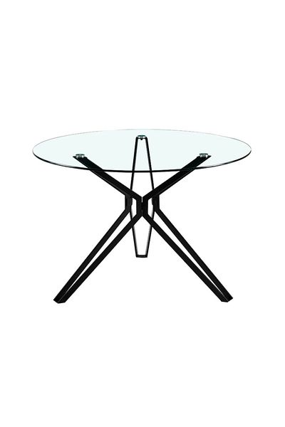 Ha.ro Round dining table with black metal frame and tempered glass top, 8 mm thickness, 110 cm diameter, 7